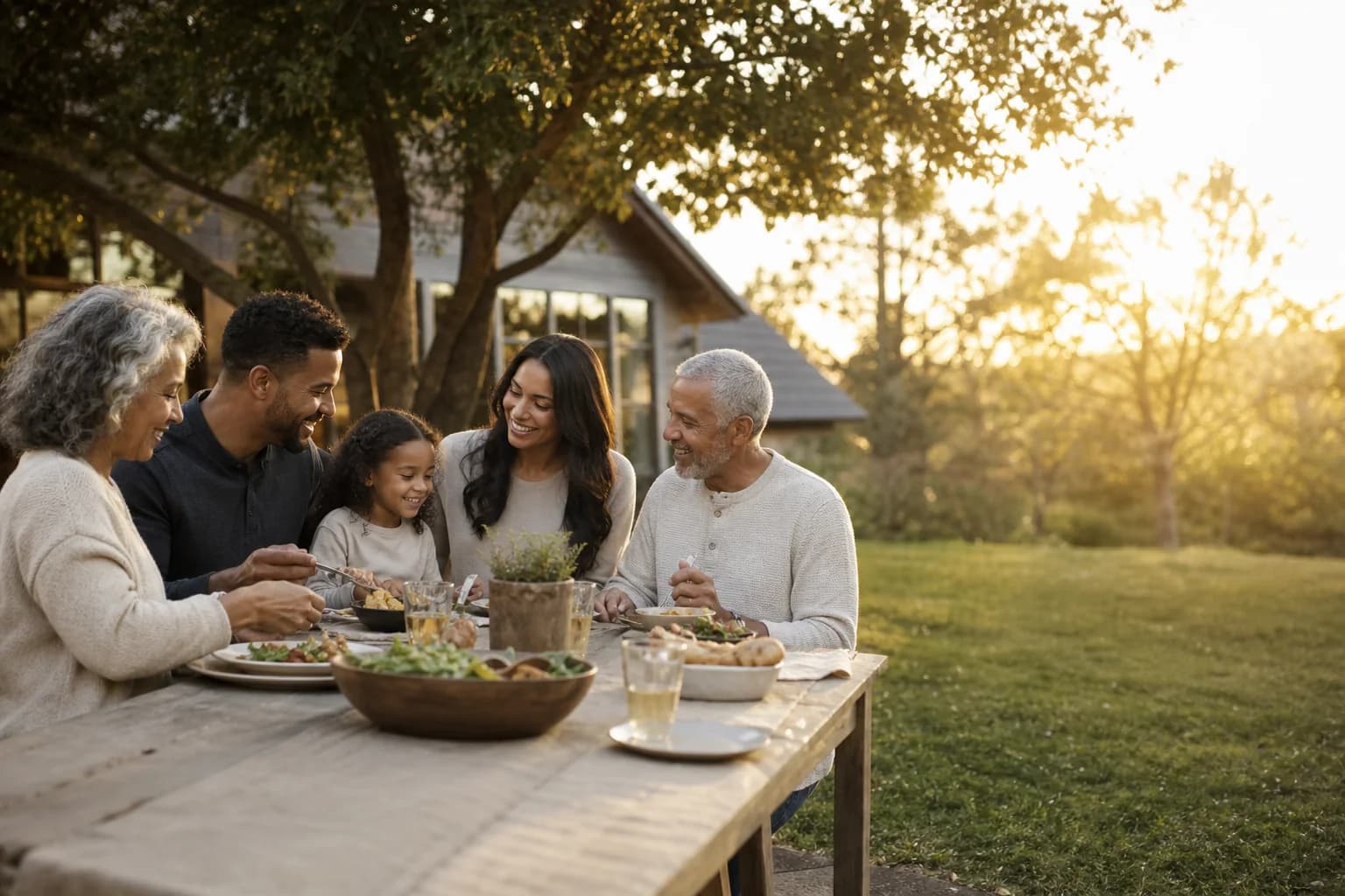 A multigenerational family gathering around a welcoming dinner table