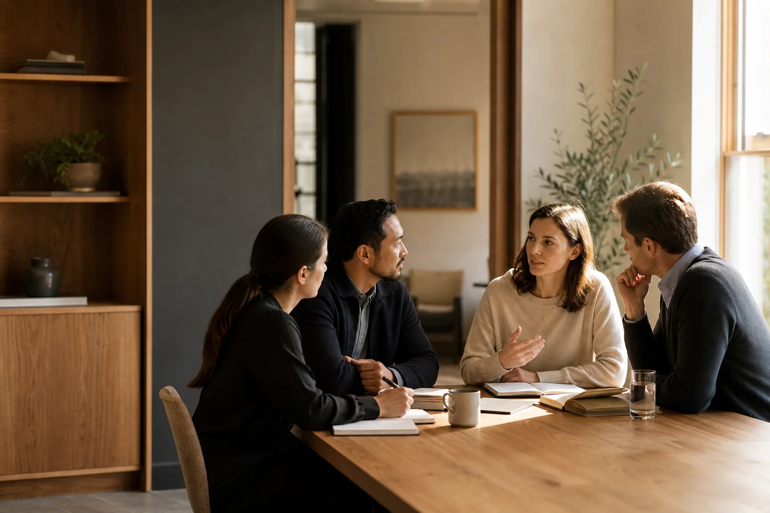 Business colleagues supporting one another during a collaborative meeting